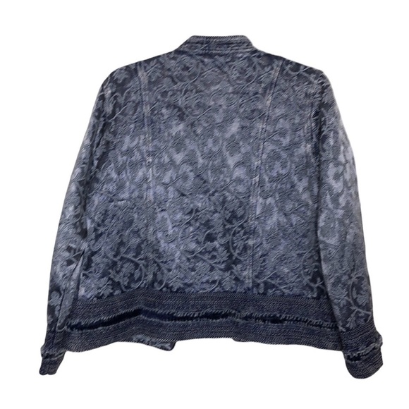 Coldwater CREEK -Cotton Damask Blue Open Front Round Neck Jacket - Size Large - Picture 3 of 6